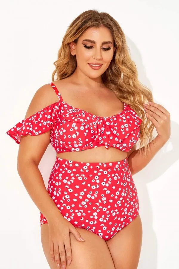 Yellow Floral Ruffled Underwire Women Bikini Top