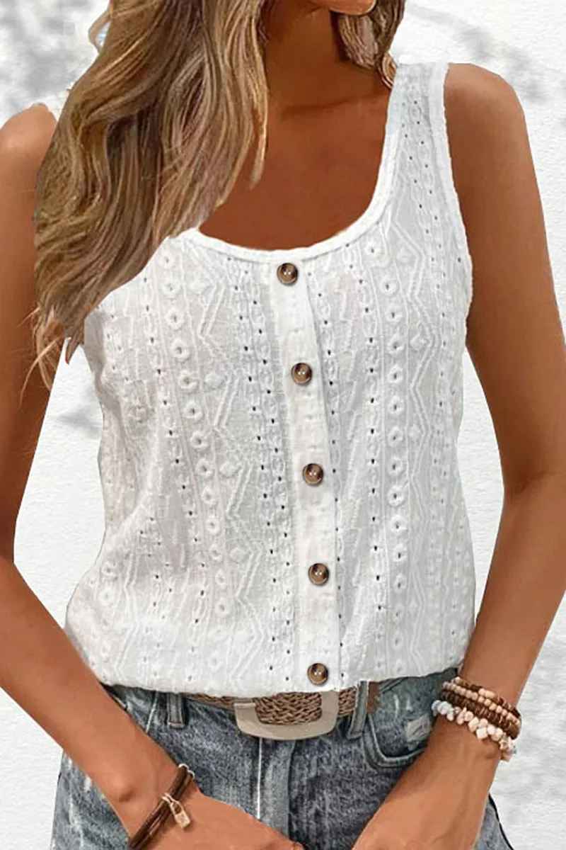 Eyelet Embroidery Button Up Tank Top