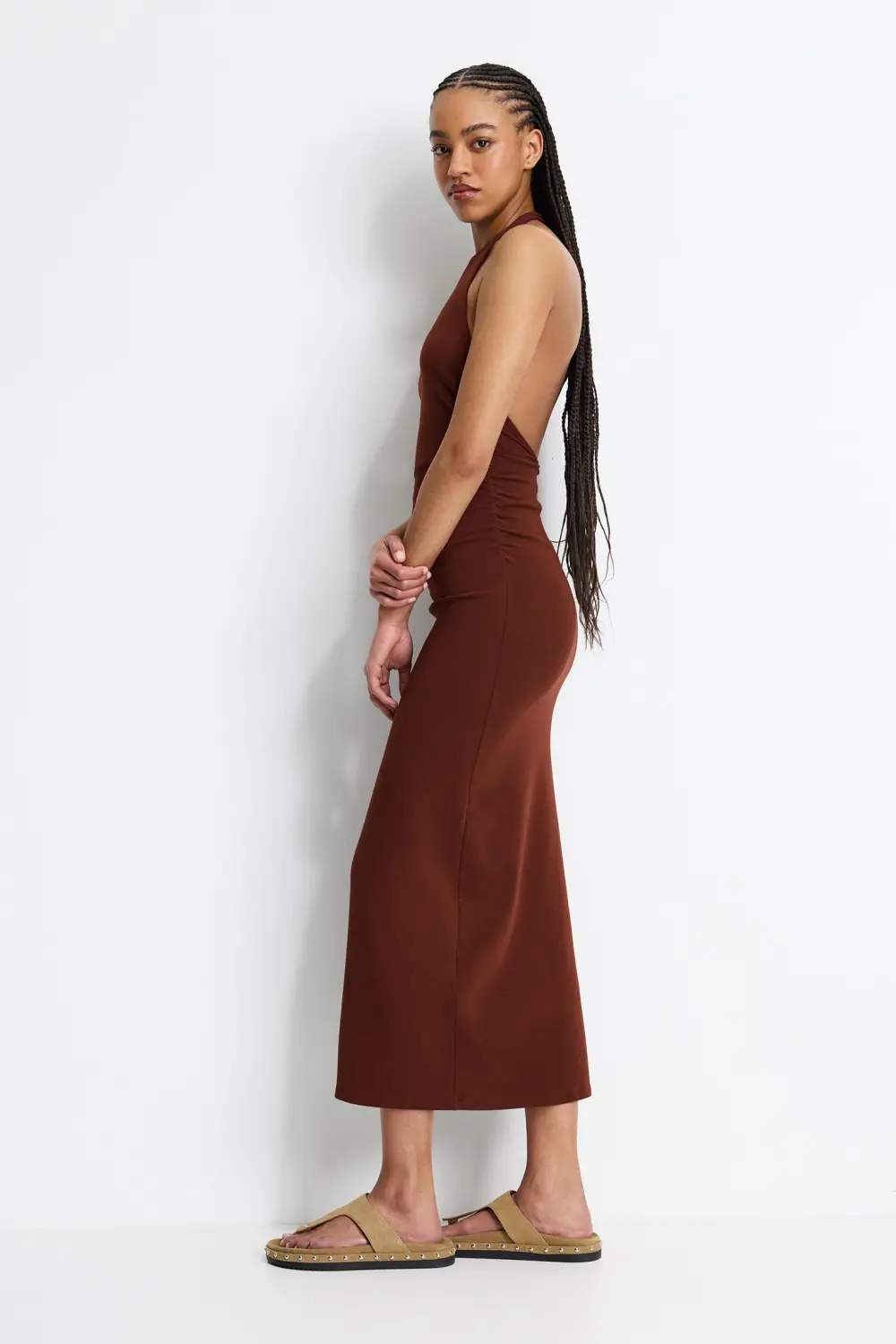 Vestido midi halter frunces