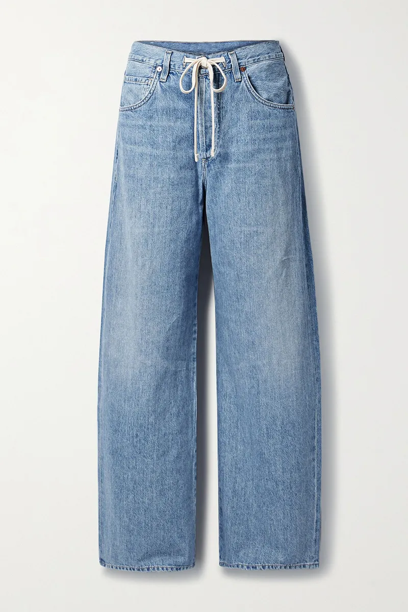 Wash Drawstring High Rise Straight Leg Jeans