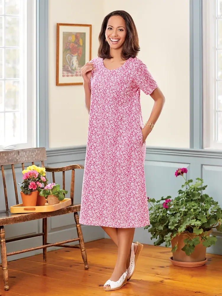 Fresh Florals Cotton Knit A-Line Midi Dress