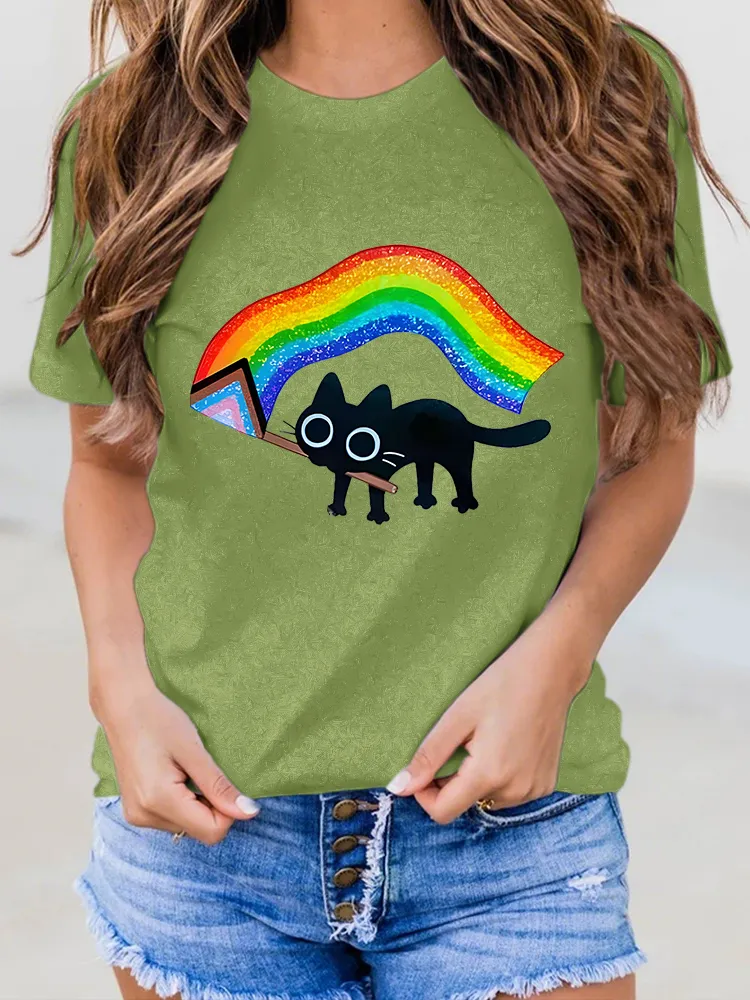Women'S Proud Moon-Collar T-Shirt With Cartoon Print