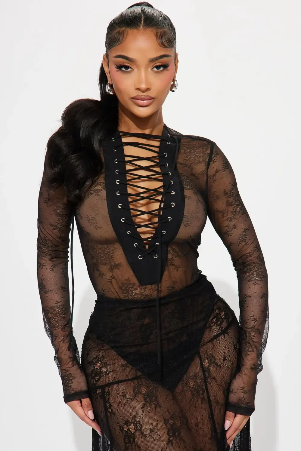 See Through Me Lace Bodysuit - Black
