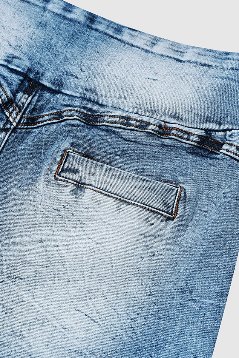 Wash Wide Waistband High Waist Denim Bermuda Shorts