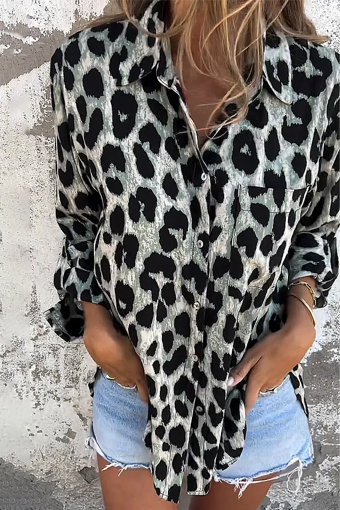 Women's leopard print casual loose shirt