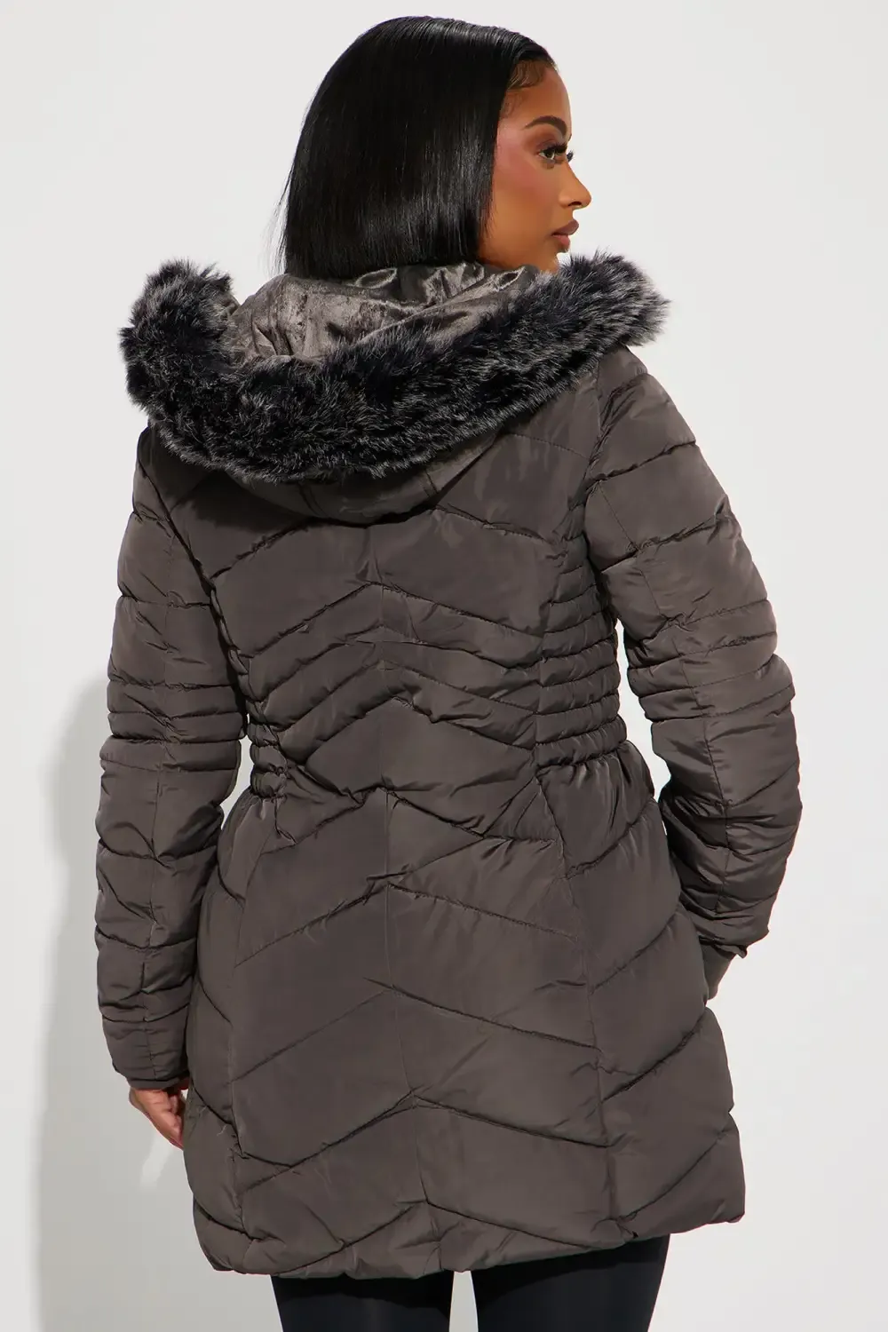 Hugs In The Snow Long Puffer Jacket - Charcoal