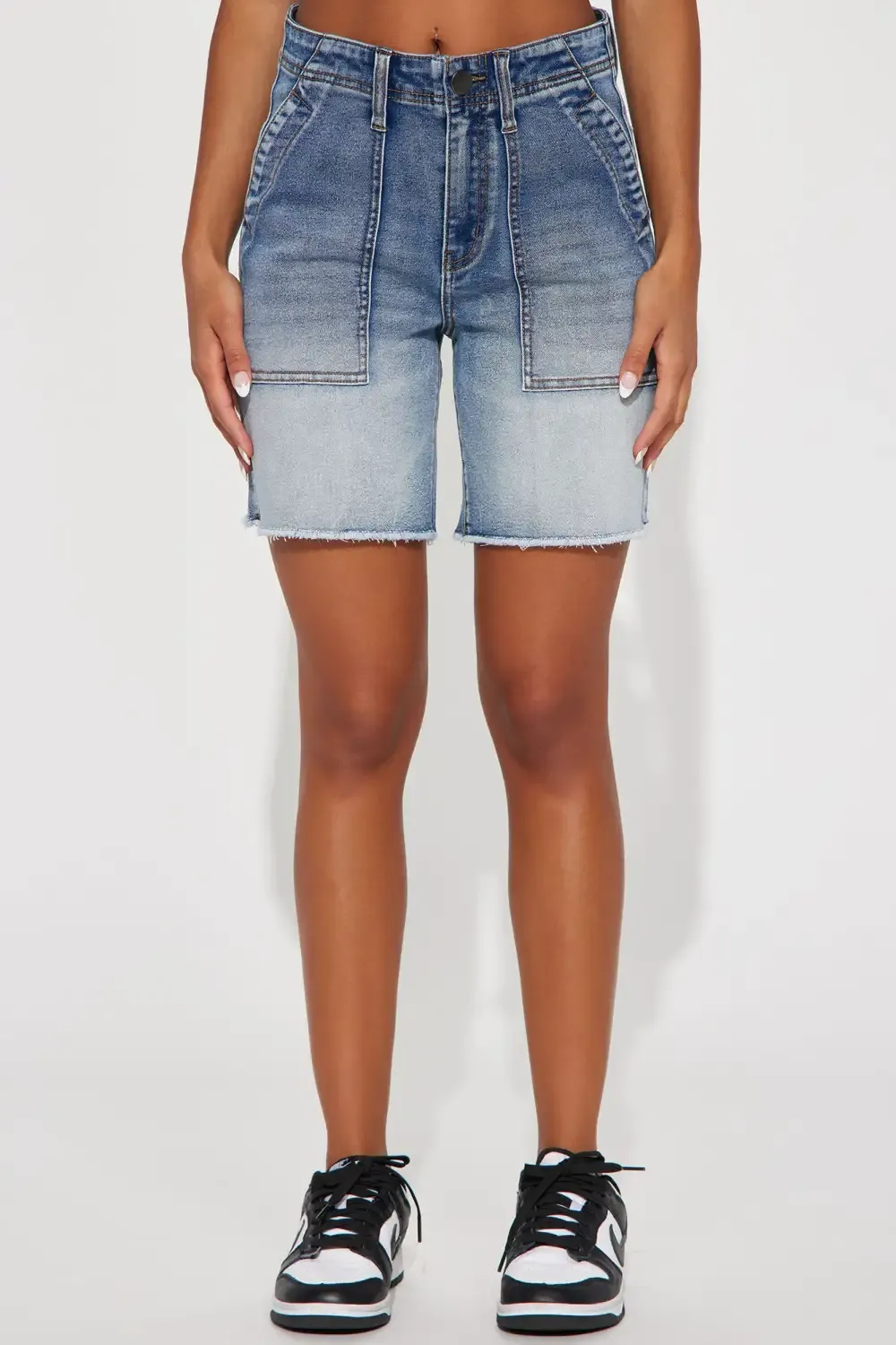 Take Charge Stretch Cargo Denim Bermuda Shorts - Medium Wash