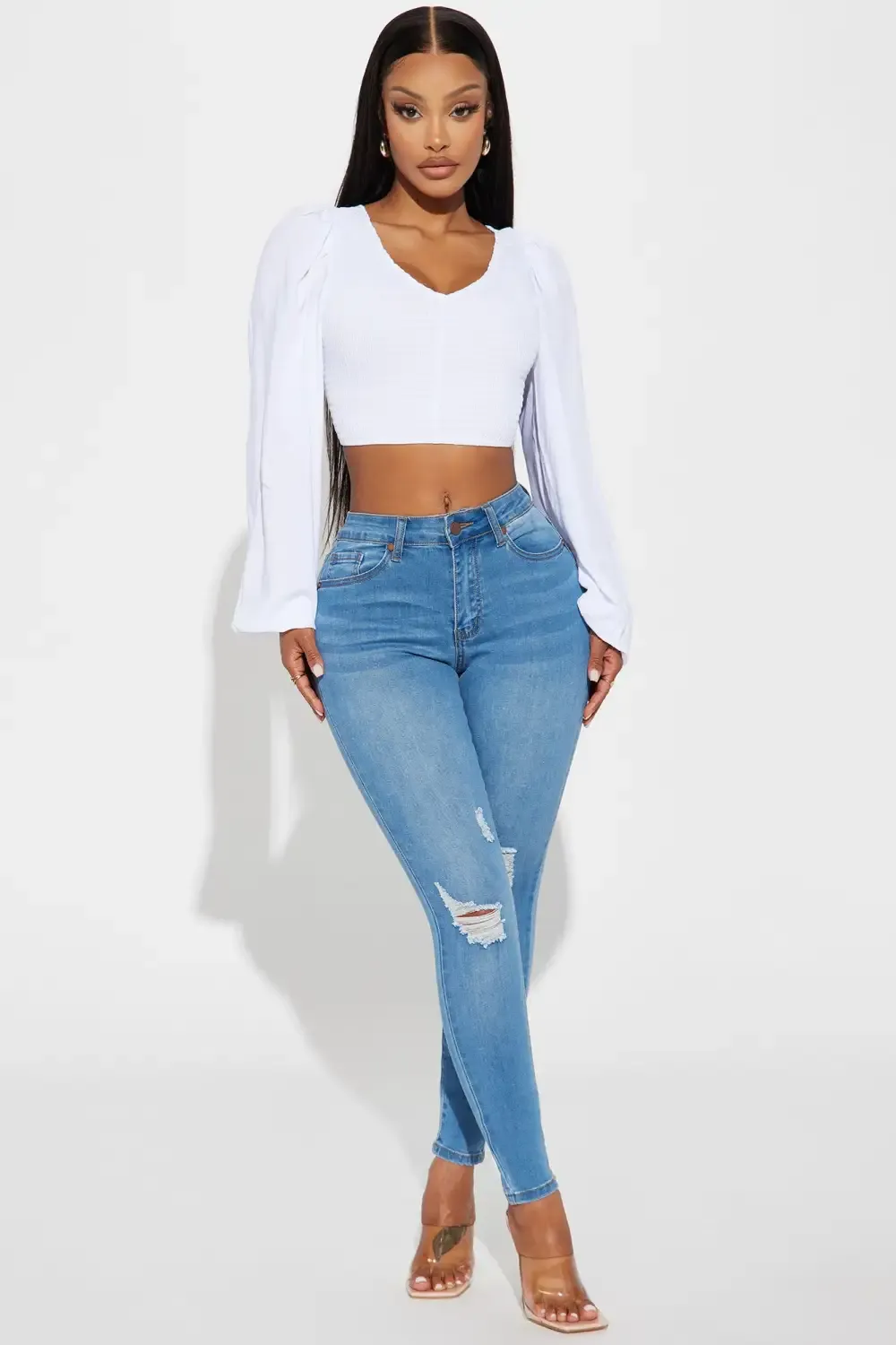 Huntington Super Stretch Distressed Skinny Jeans - Light Wash