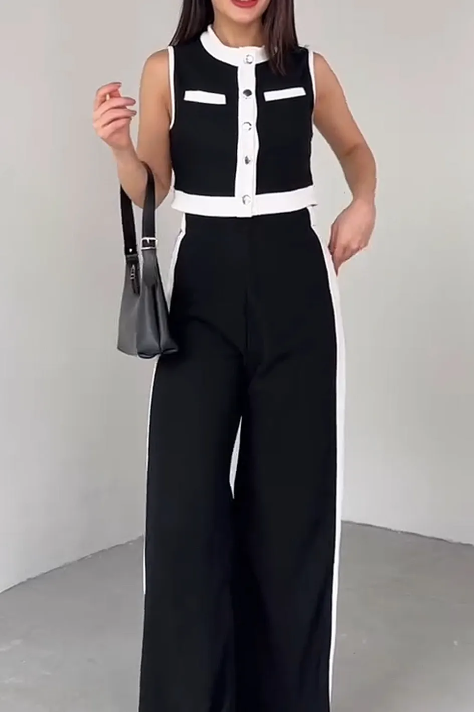 Women'S Contrasting Vest And Pants 2-Piece Set