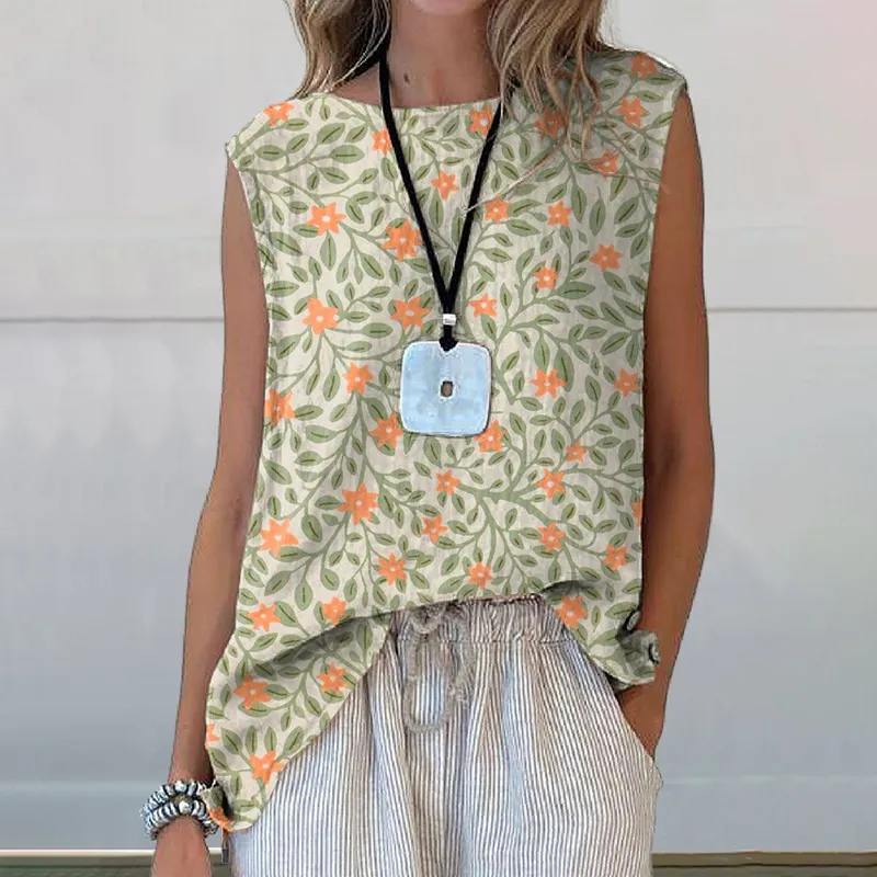 Floral Print Sleeveless Loose Tank Top