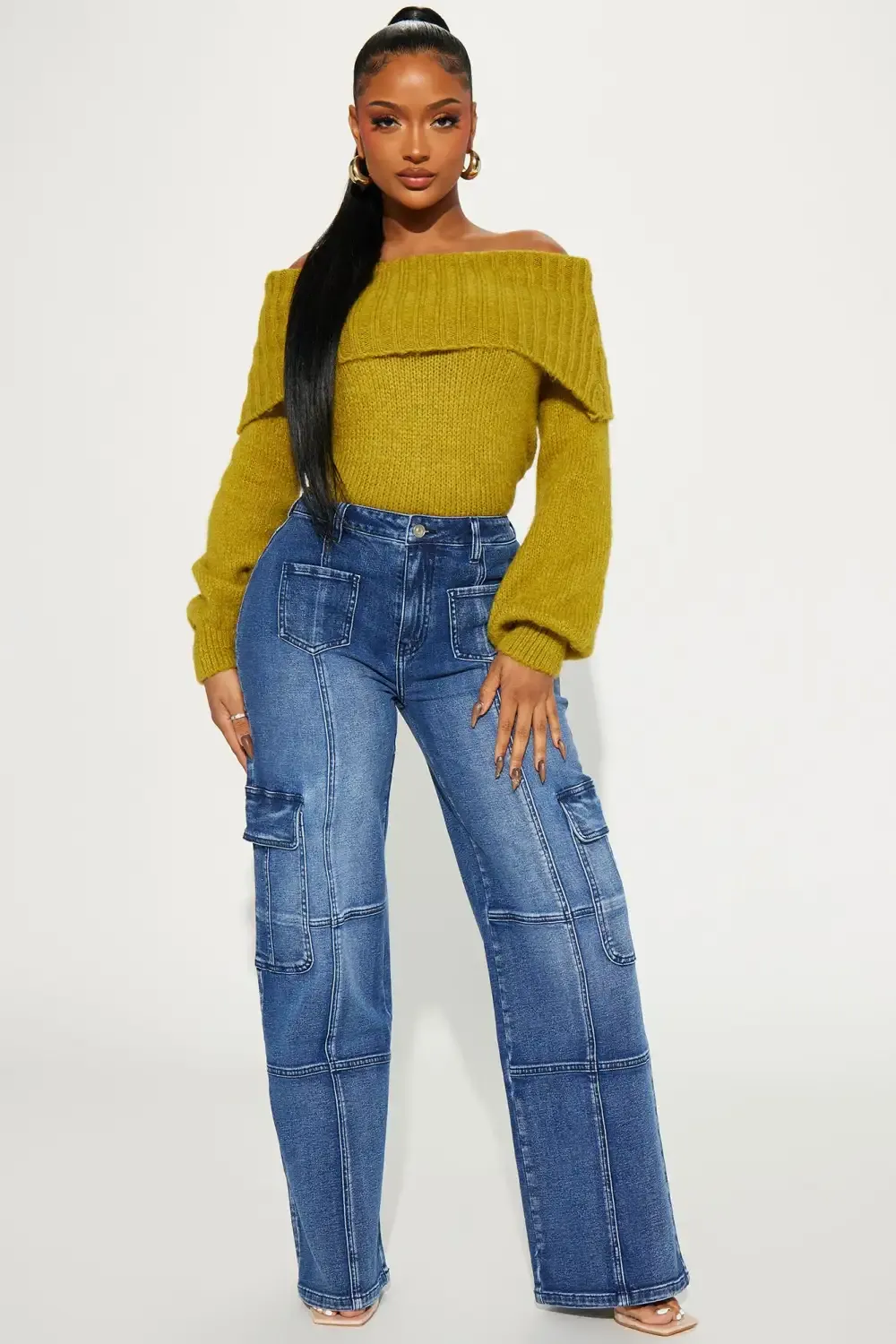 Never Stop Low Stretch Cargo Straight Leg Jeans - Dark Wash