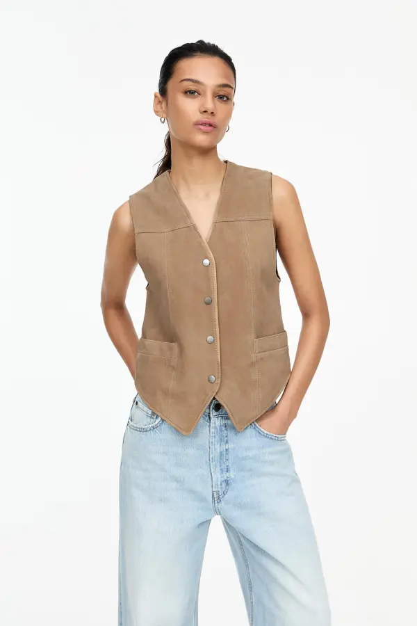 100% suede leather vest