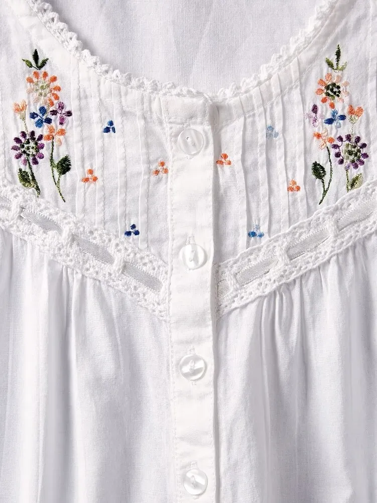 Ella Simone Embroidered Floral Cotton Chemise