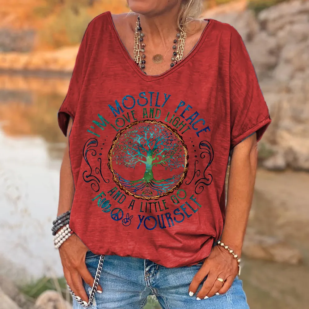 I'm Mostly Peace Love And Light Printed Women's T-shirt
