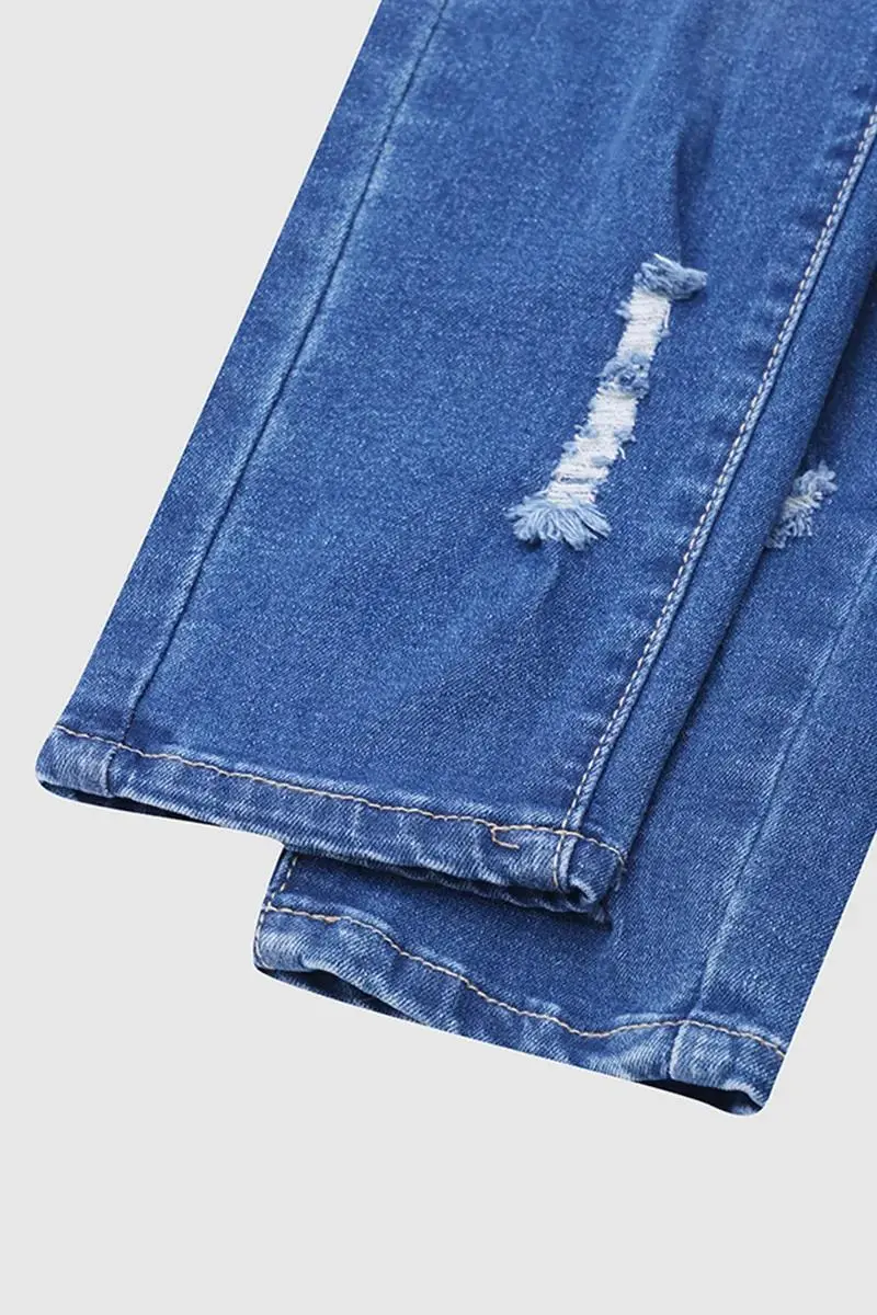 Ripped Button Up Wash Stretchy High Waist Skinny Jeans