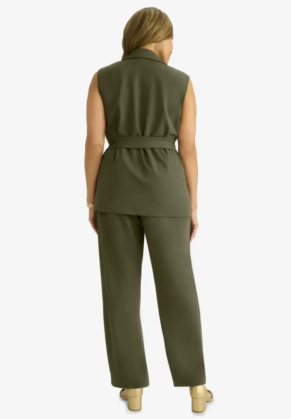 Belted Crepe Vest Set