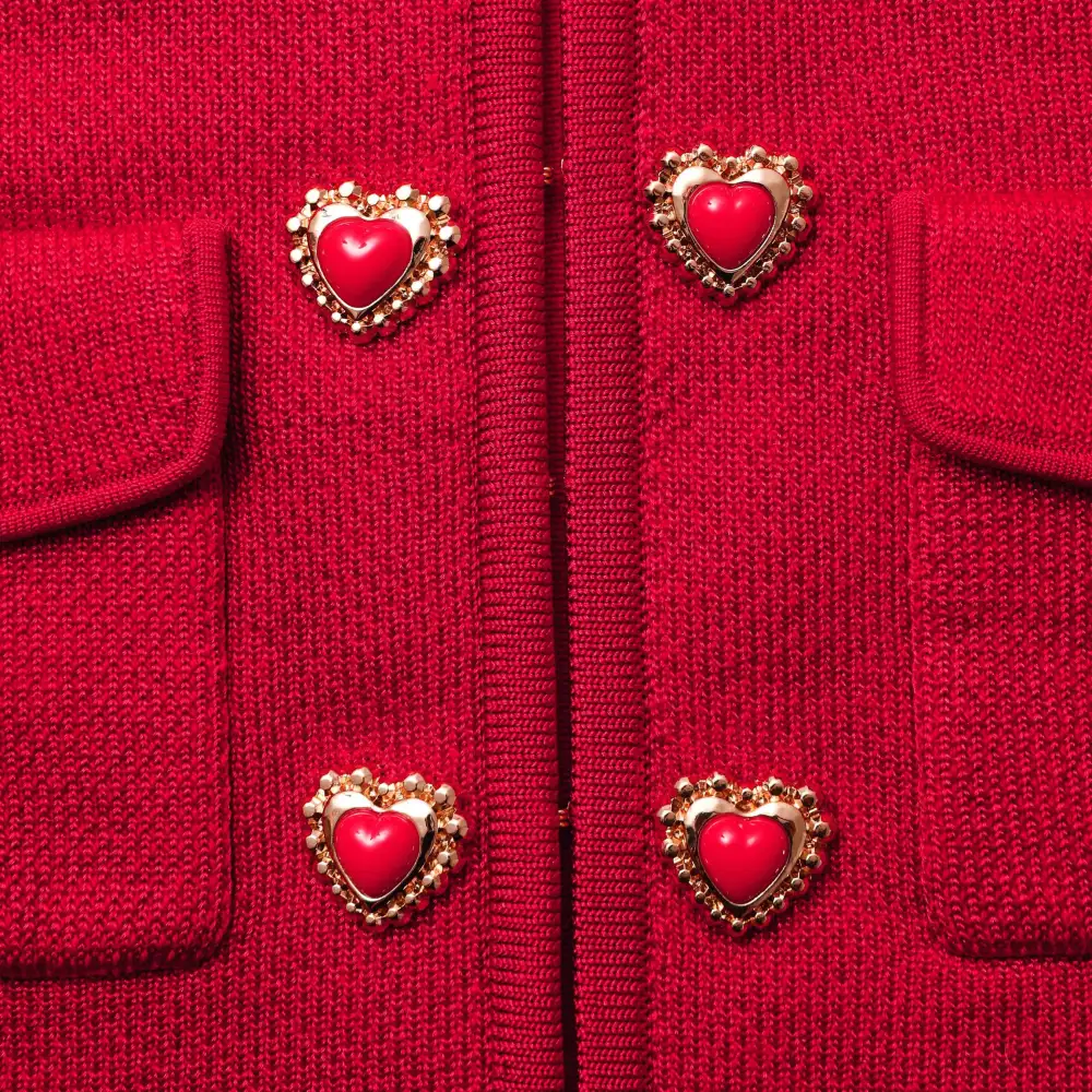 Red Knit Heart Buttoned Cardigan