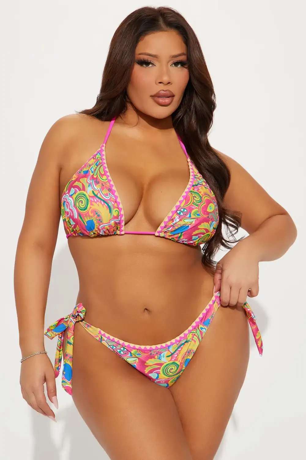 Khloe Contrast Threading 2 Piece Bikini - Hot Pink/combo