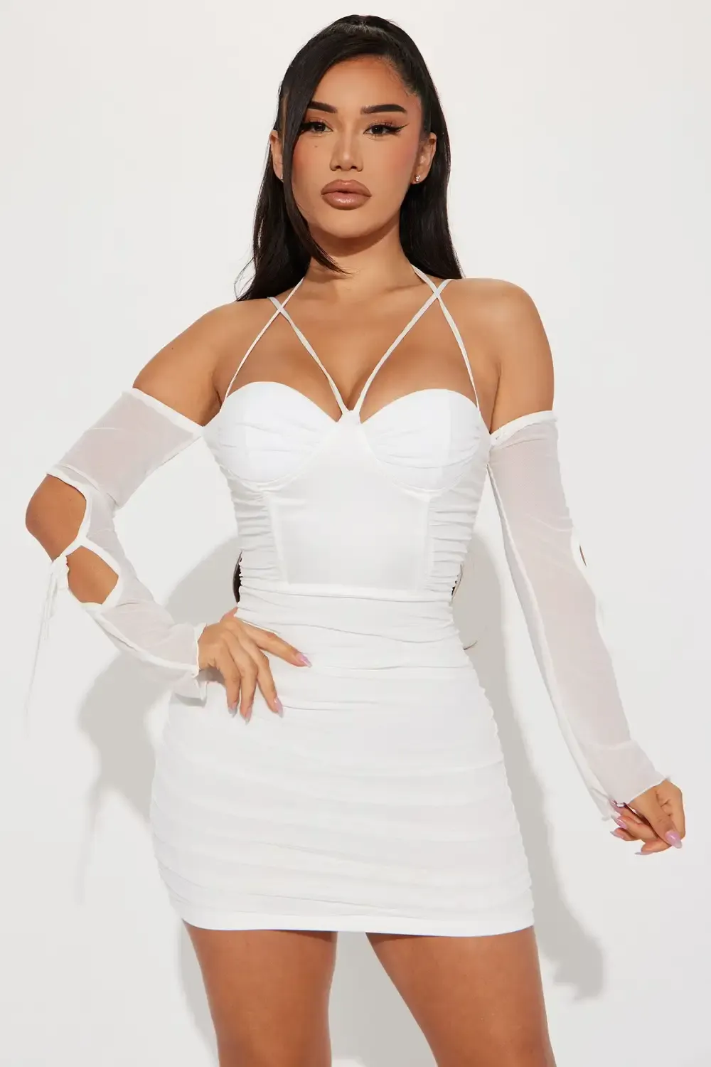 Hayes Ruched Mini Dress - White