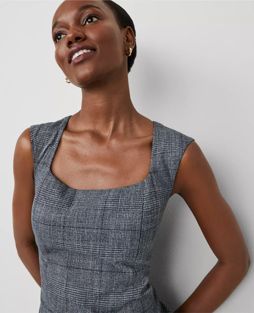 The Square Neck Sheath Dress in Plaid