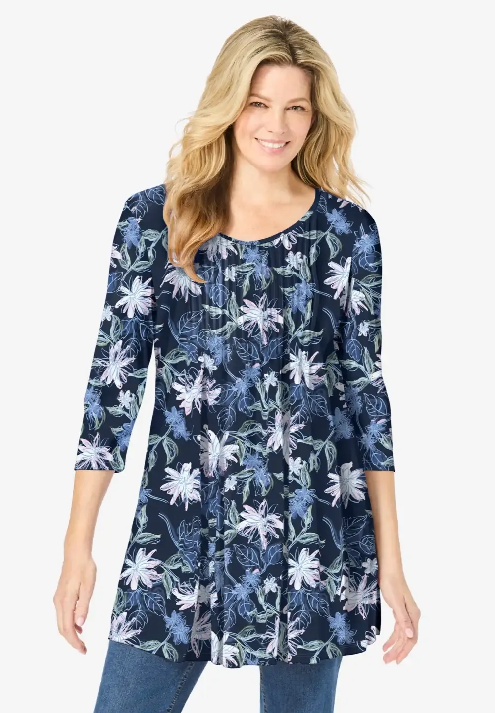 V-Neck Pintucked Tunic