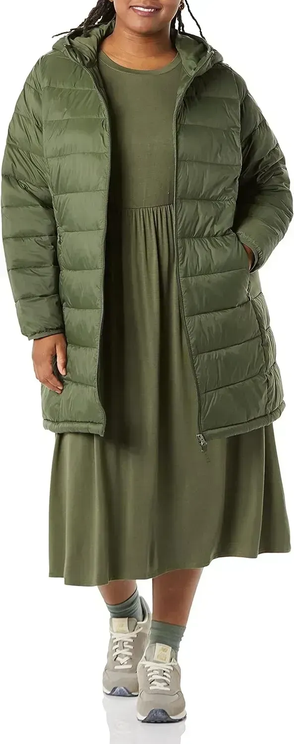 Women's Lightweight Water-Resistant Hooded Puffer Coat (Available in Plus Size)