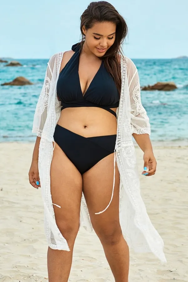 White Sexy Waves Embroidery Cover Up
