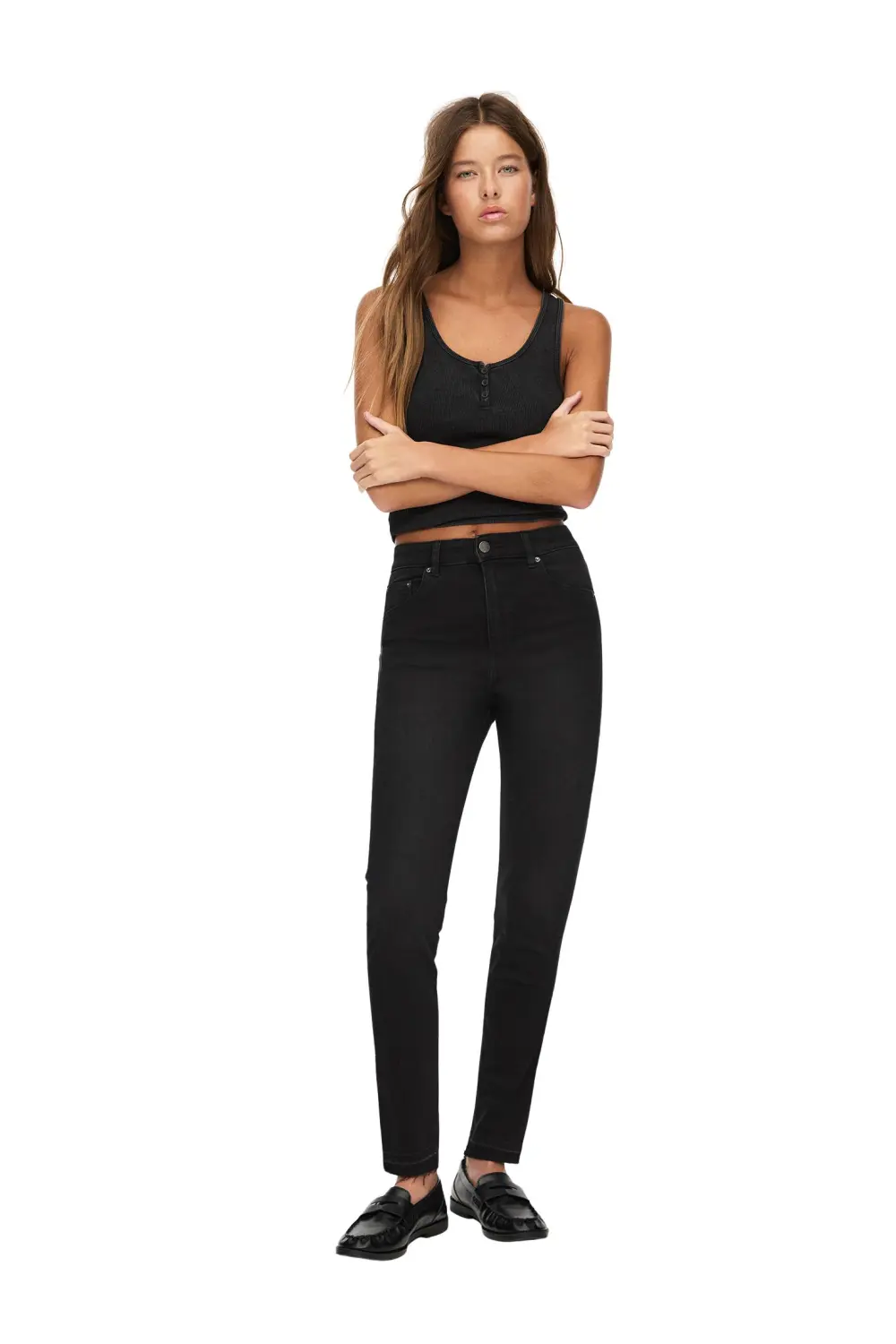 Jeans skinny tiro alto