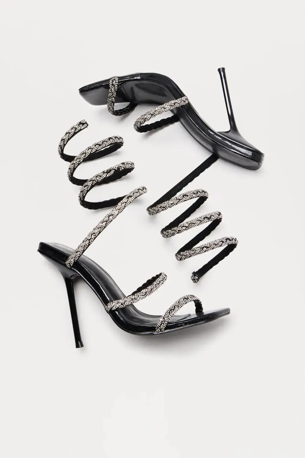 Docella Rhinestone Wrap Up Heels - Black