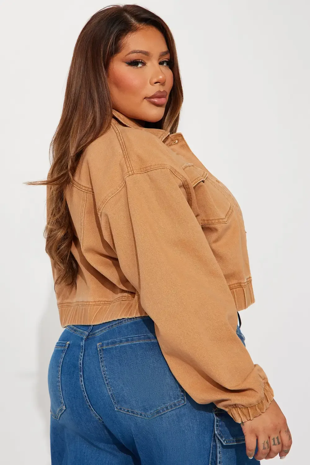 Like A Charm Denim Bomber Jacket - Tan