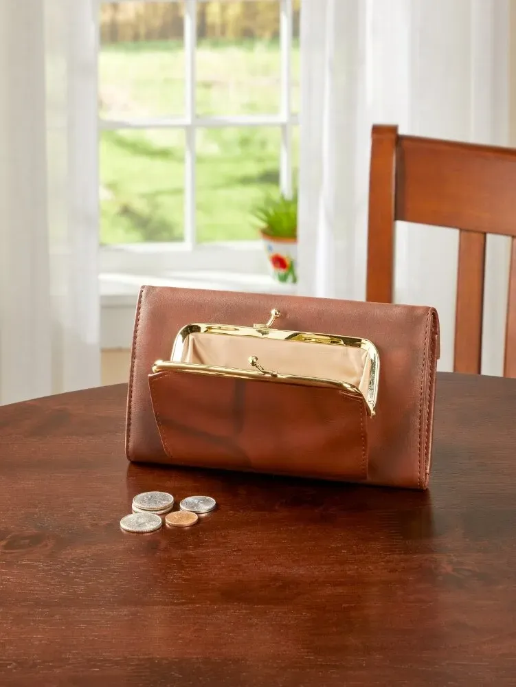 Women's Leather RFID-Blocking Organizer Clutch