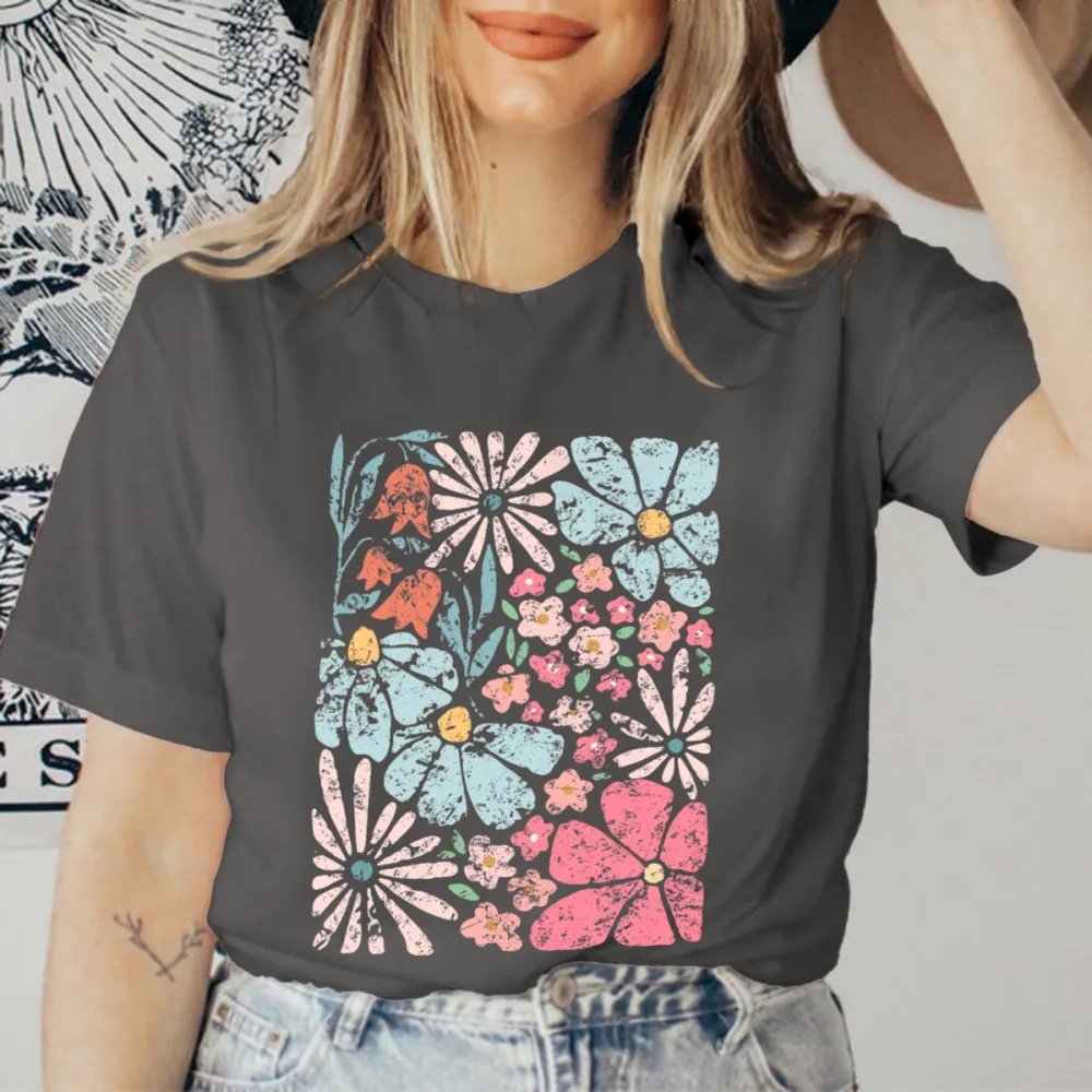 Women's Short-Sleeved Daisy Color Print T-Shirt