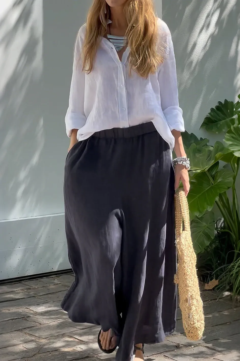 Women'S Casual Cotton And Linen Top And Pants Two-Piece Set