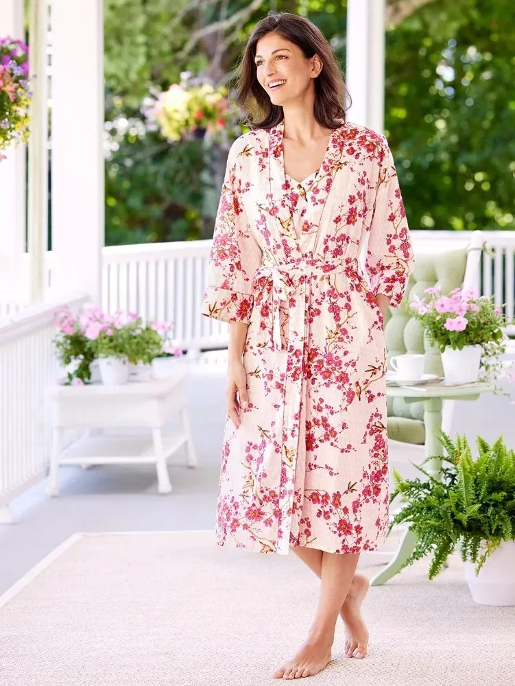 Ella Simone Hummingbird Cotton Lawn Wrap Robe