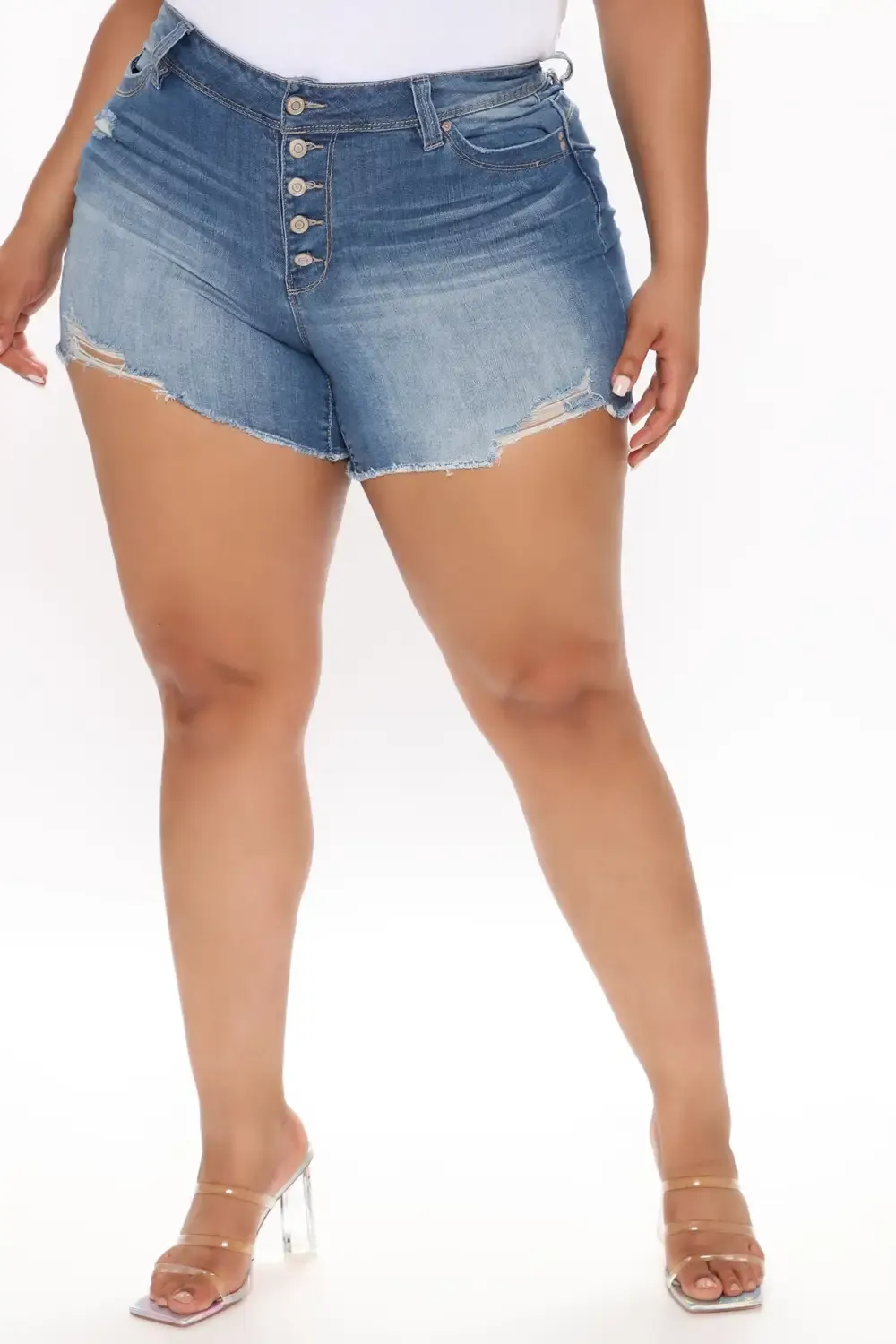 No Excuses Booty Lifting Denim Shorts - Medium Blue Wash