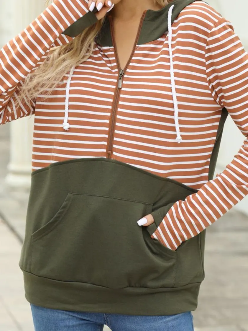Personal Color Contrast All-Match Striped  Hoodie