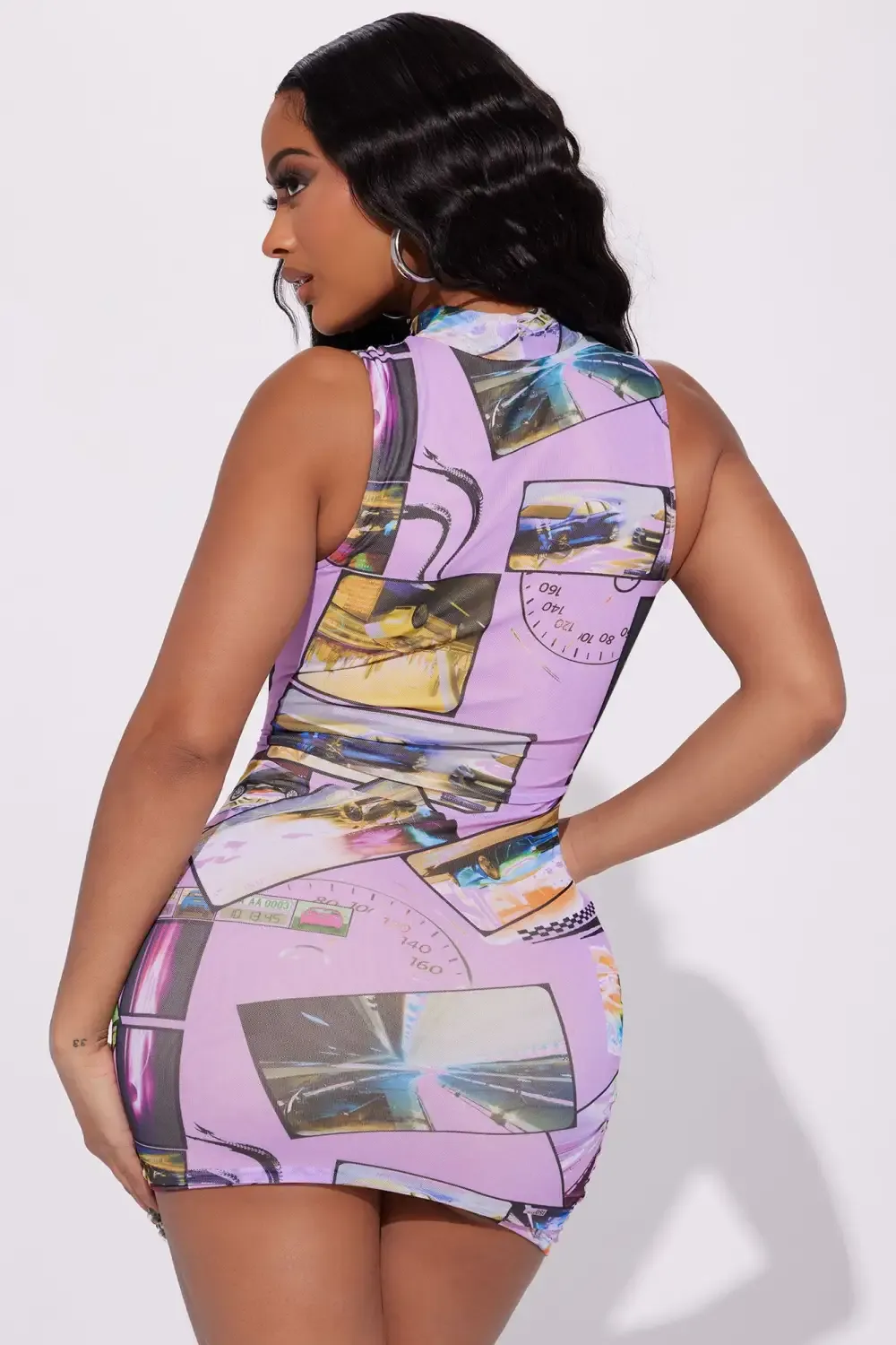 Auto Body Mesh Mini Dress - Pink/combo