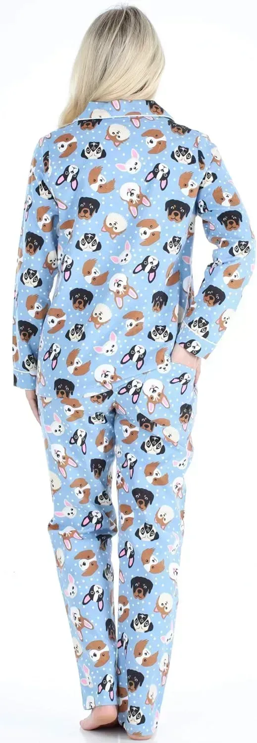 Women's Cotton Flannel Long Sleeve Button-Down Pajamas PJ Set