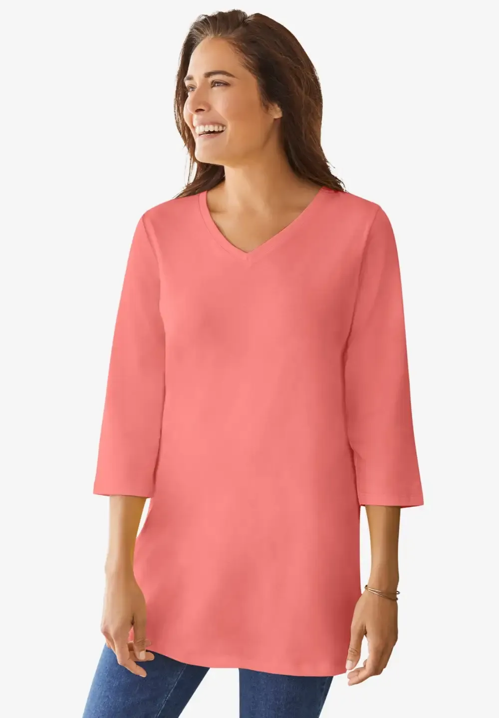 Perfect Three-Quarter Sleeve V-Neck Tunic