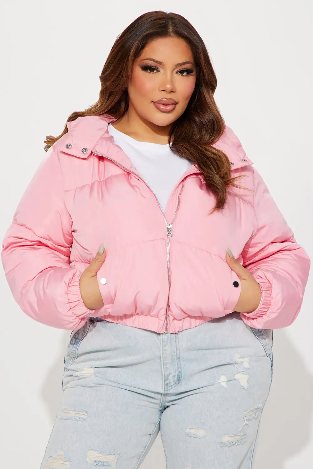 Can't Be Beat Cropped Puffer Jacket - Pink