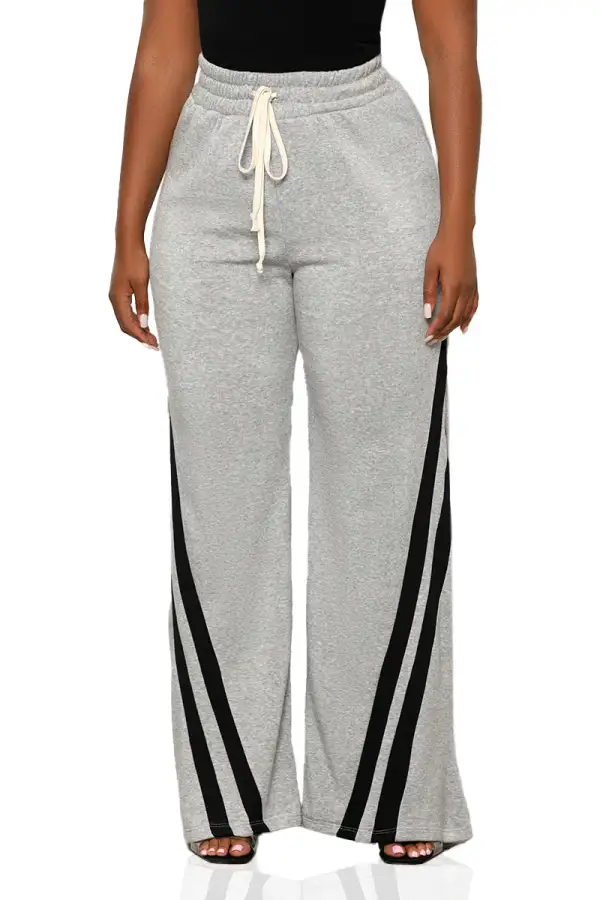 Side Stripe Wide Leg Jogger Pants (Grey Multi)