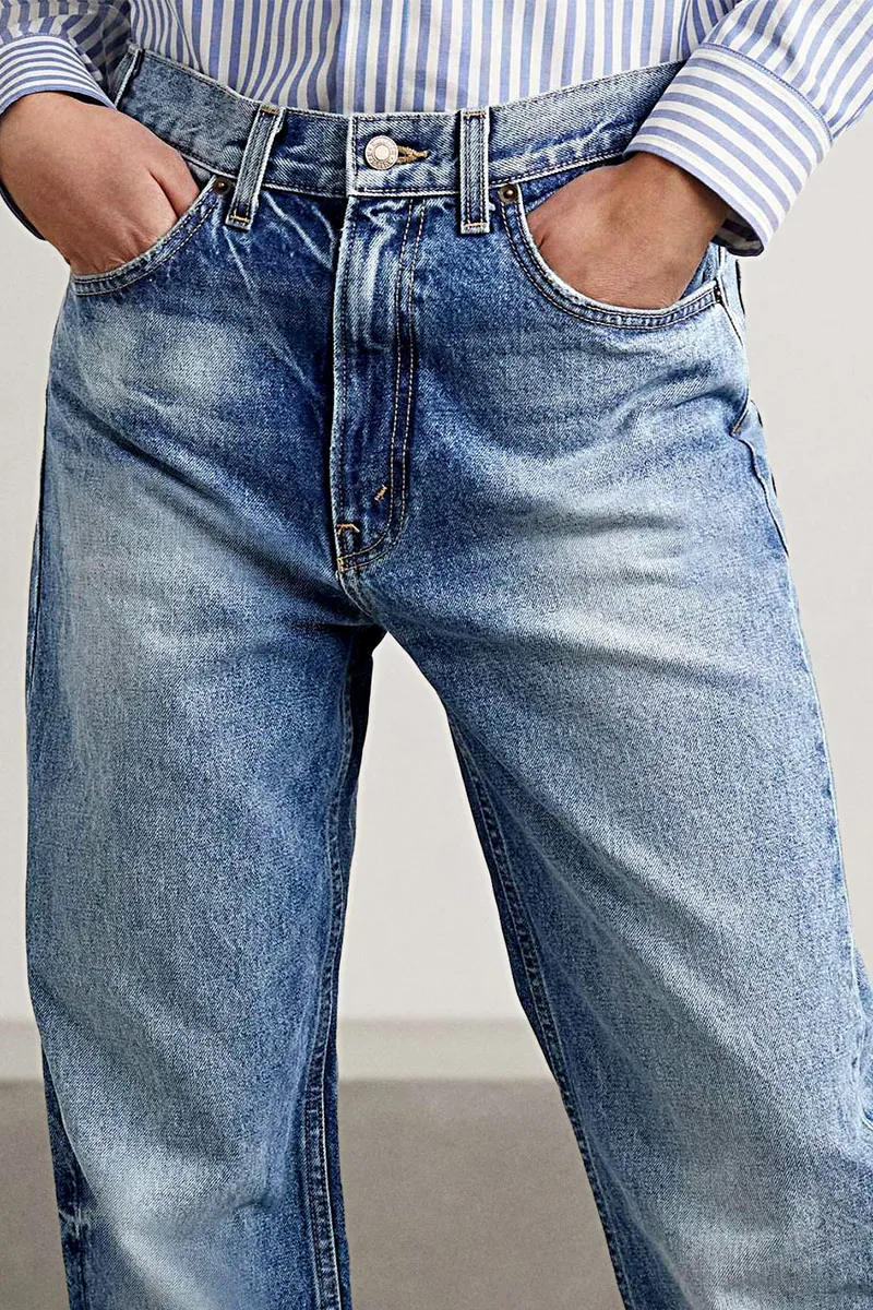 Wash High Rise Straight Leg Jeans Without Belt