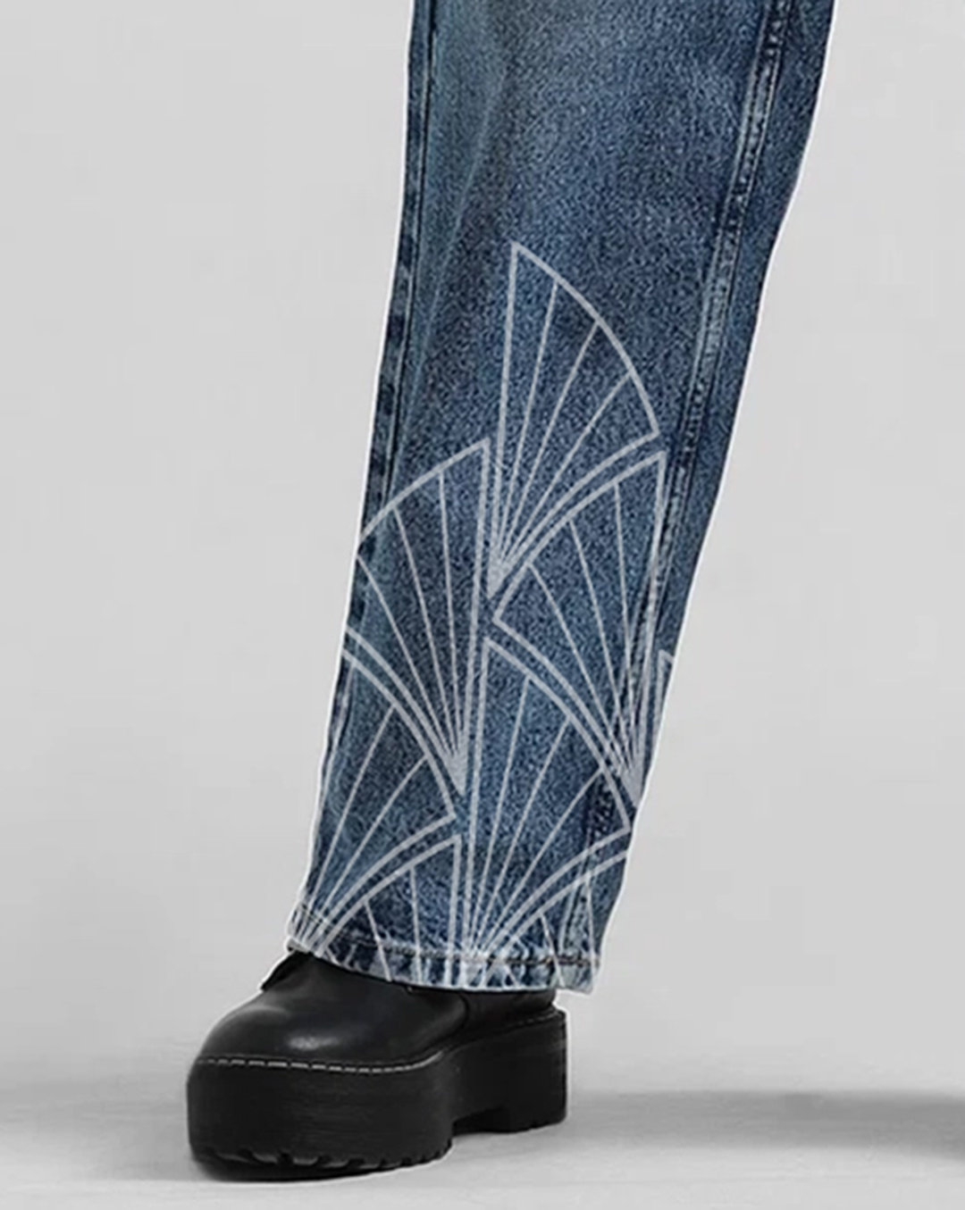 Blue Cargo Style Fan Print Jeans
