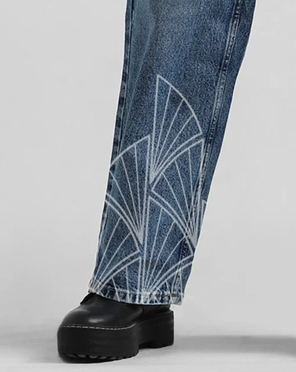 Blue Cargo Style Fan Print Jeans