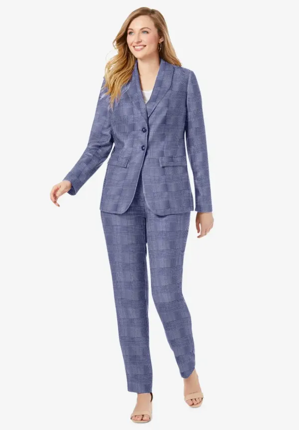 2-Piece Stretch Crepe Single-Breasted Pantsuit