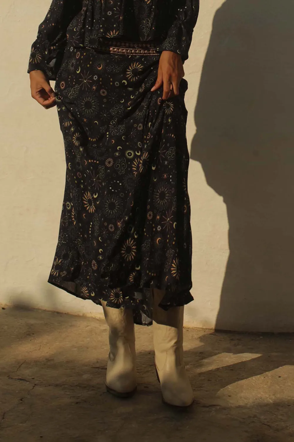 Black Bohemian Print Maxi Skirt