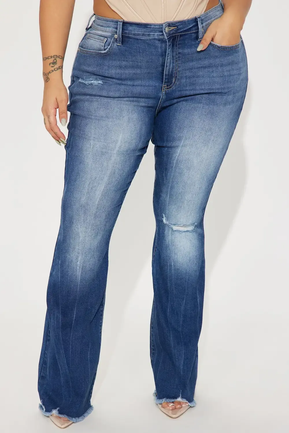 Getting Lost Ripped Stretch Flare Jeans - Dark Wash