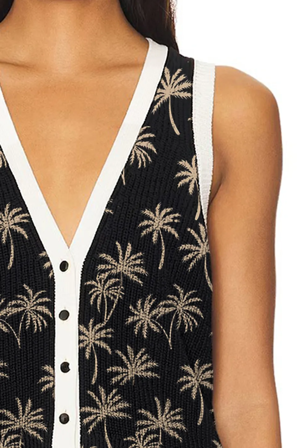 Palm Tree Print Button Down Sleeveless Top