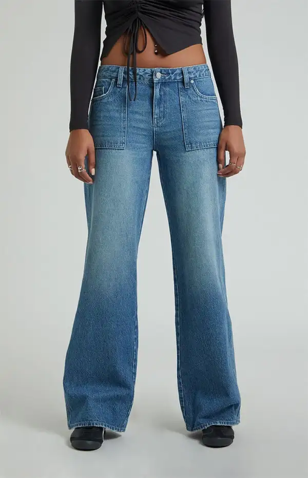 PacSun Casey Dark Indigo Low Rise Baggy Cargo Jeans