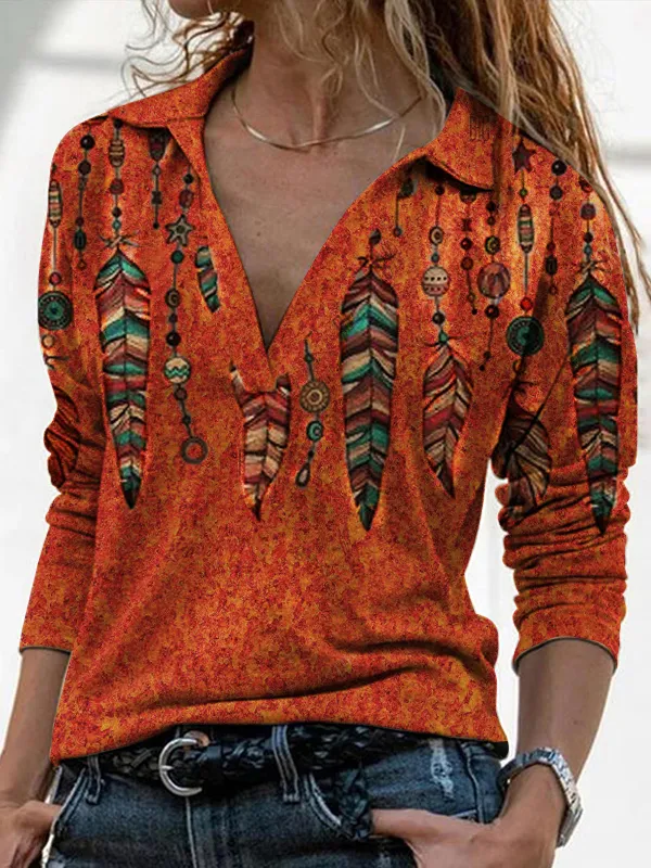 Orange western feather lapel graphic tees